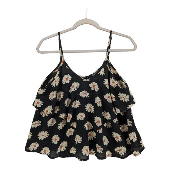 ASTR Floral Tiered Crop Top Large Sleeveless Daisy Flowy Layered Overlay Ruffle - Picture 12 of 12